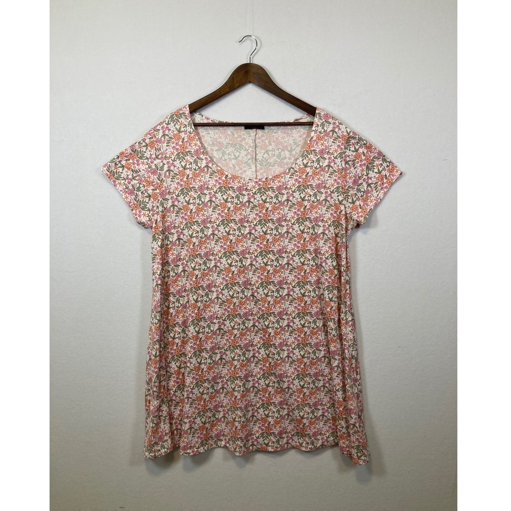 Sensational Collection Women Floral Print Short Sleeve Cream Pink Orange Green M